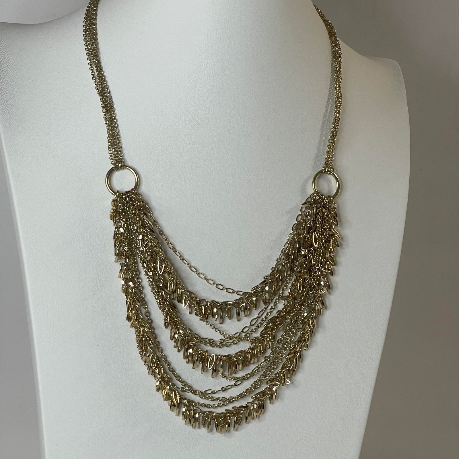 Whbm Necklace Costume Signed Jewelry Gold Tone Chain Link Multi Strand Classic 20$